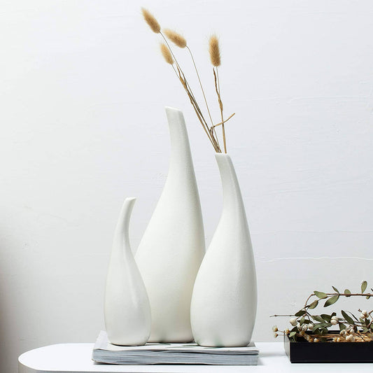 Set 3 Ceramic Vase, White Modern Vase and Fire Mantle