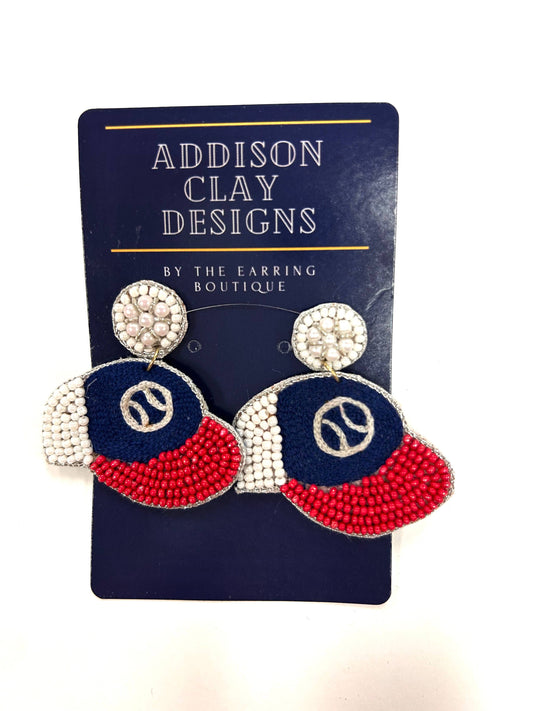 Red & Blue Beaded Baseball Earrings