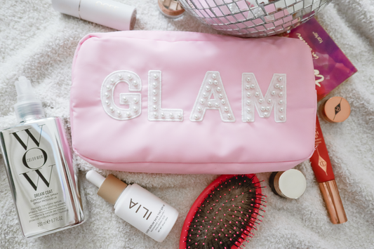 Glam Makeup Bag, Nylon Makeup Bag, Pearl Lettering