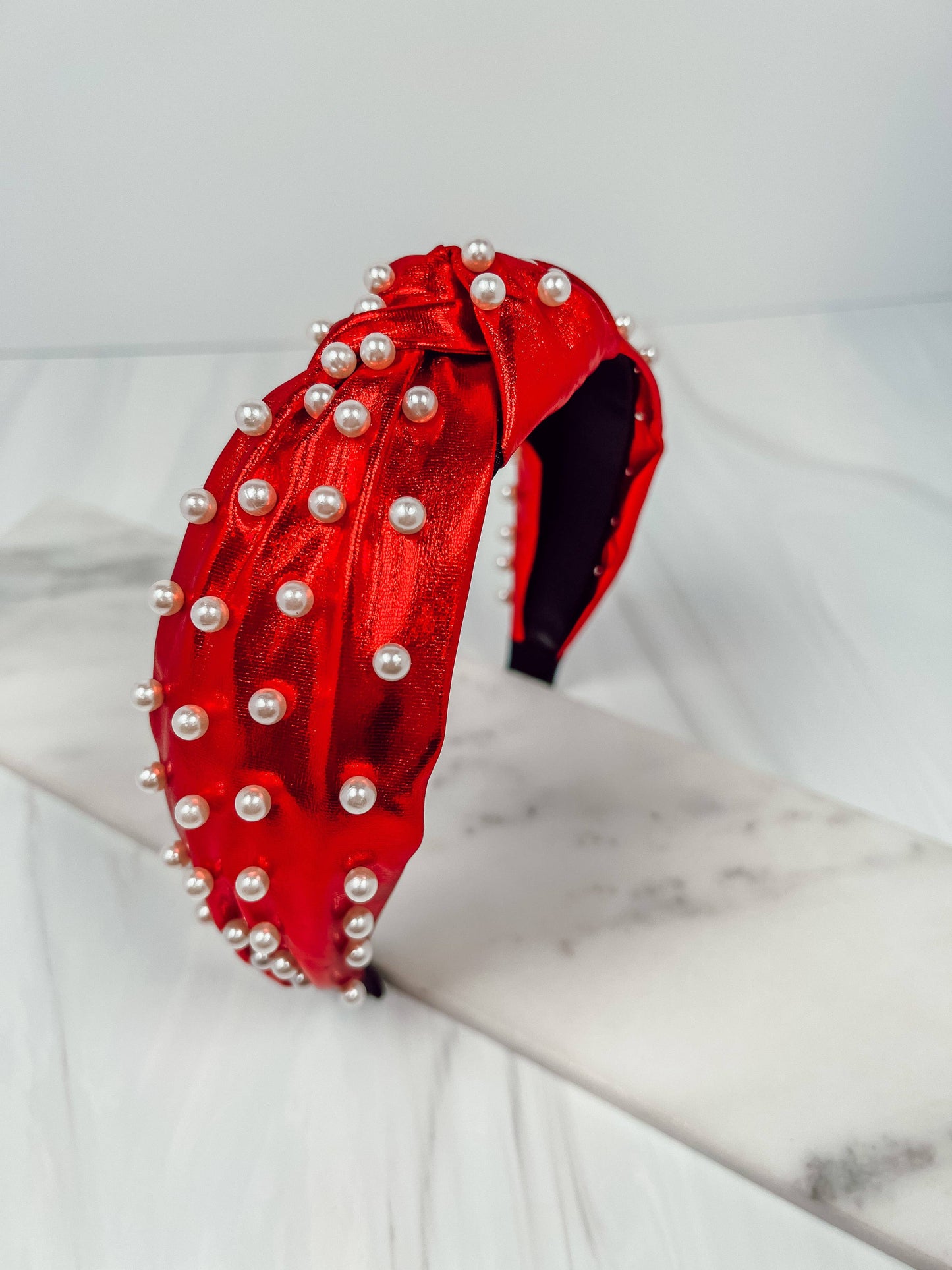 Abbie Pearl Studded Headband METALLIC RED